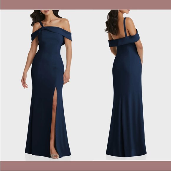 NEW $244 After Six Crepe One Shoulder Draped Trumpet Gown Midnight [ SZ 4 ] Q452 - Picture 1 of 15